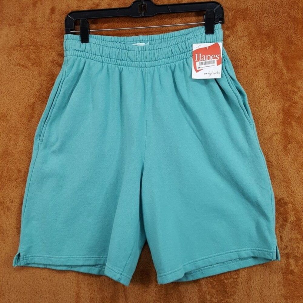 HANES Sweat Shorts Mens Medium Aqua Blue Pull On Casual Lounge Comfort 9"